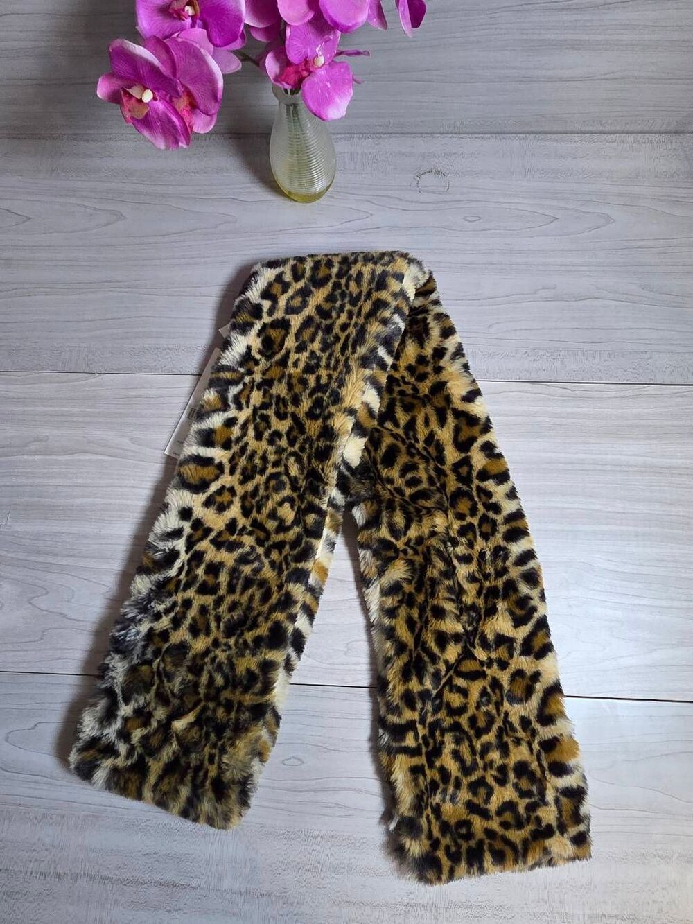 NWT Calvin Klein Faux Fur Leopard Print Scarf Animal Print Plush Cozy